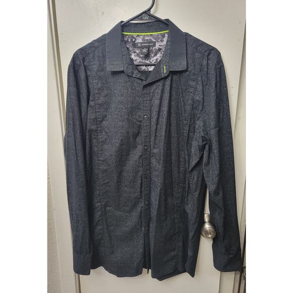 INC Men's Long Sleeve Button Up Collared Black Gray Paisley Shirt XL - Picture 1 of 7